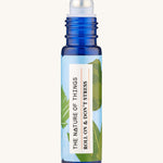Roll On Don't Stress Essential Oil Blend a blue galss bottle showing roll-on applicator.