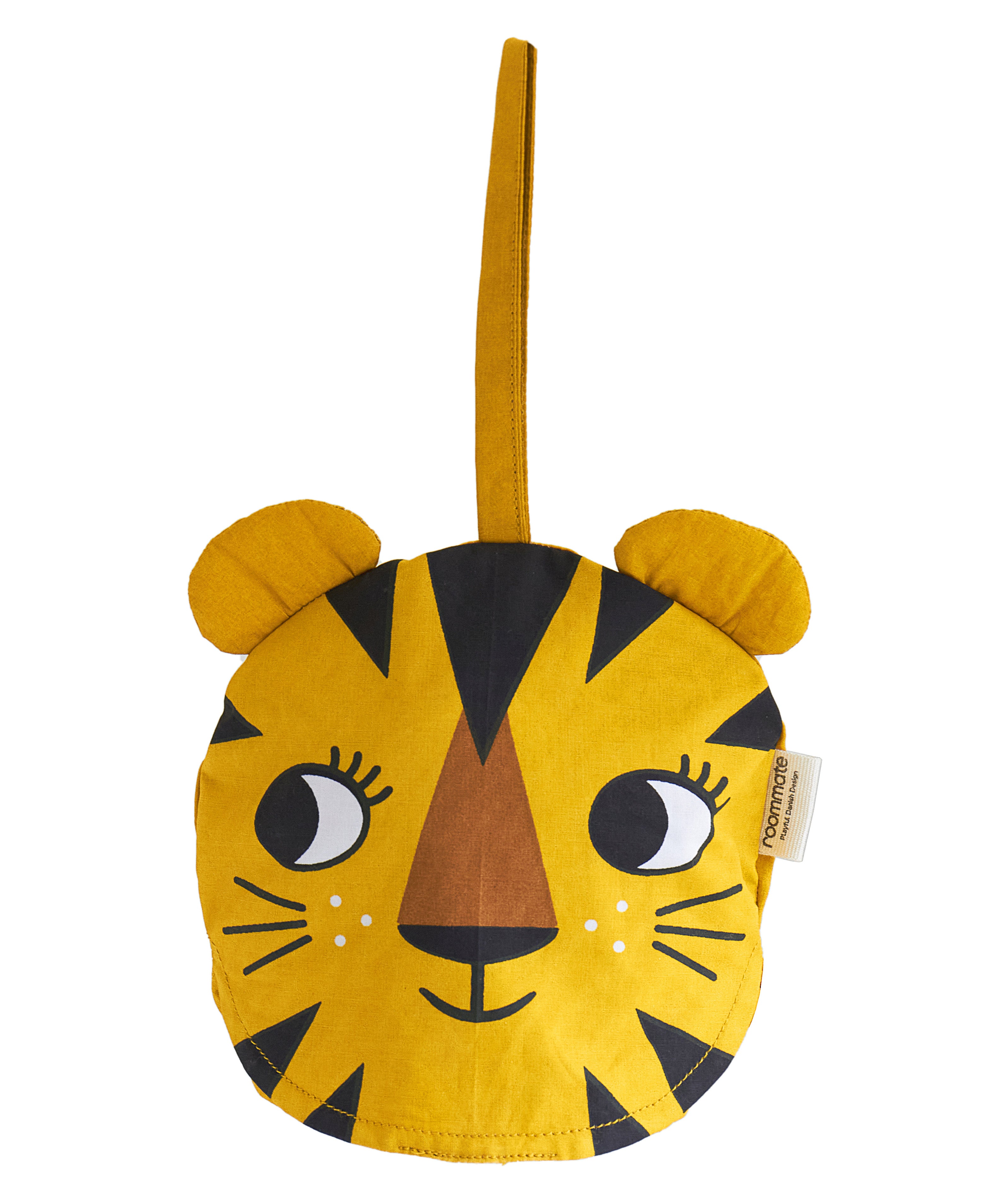The Tiger bucket hat from Roommate, folded into itself to reveal a tiger face with a hanging loop.
