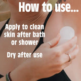 Salt Of The Earth unscented crystal deodorant stick infographic showing a woman on how to use