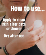 Salt Of The Earth unscented crystal deodorant stick infographic showing a woman on how to use