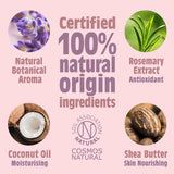 Salt Of The Earth refillable deodorant stick infographic showing 100% natural origin ingredients list