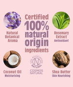 Salt Of The Earth refillable deodorant stick infographic showing 100% natural origin ingredients list
