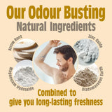 Salt Of The Earth refillable deodorant stick infographic showing key natural ingredients benefits