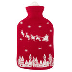 Eco Living Natural Rubber Hot Water Bottle in red with a white Santa's sleigh