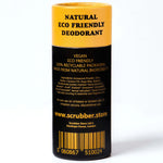 The back of The Scrubber plastic-free natural deodorant with groovy packaging
