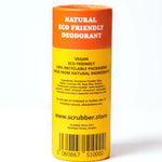 The back of The Scrubber plastic-free natural deodorant with groovy packaging
