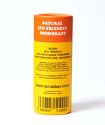 The back of The Scrubber plastic-free natural deodorant with groovy packaging
