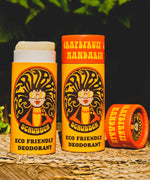Two of The Scrubber plastic-free natural deodorants with groovy packaging, in a grapefruit and mandarin scent