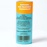 The back of The Scrubber plastic-free natural deodorant with groovy packaging