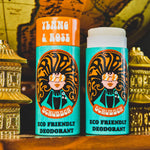 The Scrubber plastic-free natural deodorant with groovy packaging, in a ylang and rose fragrance