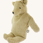 Side view of the Senger large beige bear - a GOTS organic cotton soft huggable bear showing its embroidered facial features