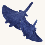 The small and large cuddly manta ray organic stuffed toys from Senger, together for size comparison