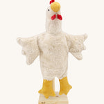 Senger Hand Puppet - White Chicken organic soft toy on a cream background.