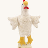 Senger Hand Puppet - White Chicken organic soft toy on a cream background.