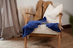 The large and small Senger organic cotton cuddly blue manta ray stuffed toys