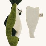 The Senger green fish cuddly toy, with its inside warmer bag taken out.