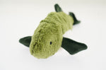 A head-on view of the Senger organic cotton cuddly stuffed fish toy