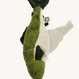 The Senger green fish cuddly toy, with its inside warmer bag taken out.
