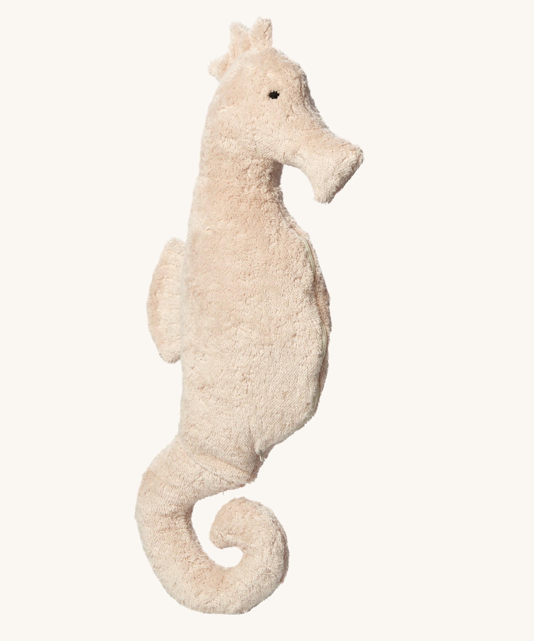 Senger Large Cuddly Seahorse organic soft toy. The seahorse is light pink in colour.
