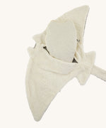The under side of the Senger large organic cotton manta ray cuddly toy, with the heatable inside bag half out