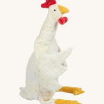 Senger Cuddly White Chicken - Large organic heatable soft toy on a cream background.