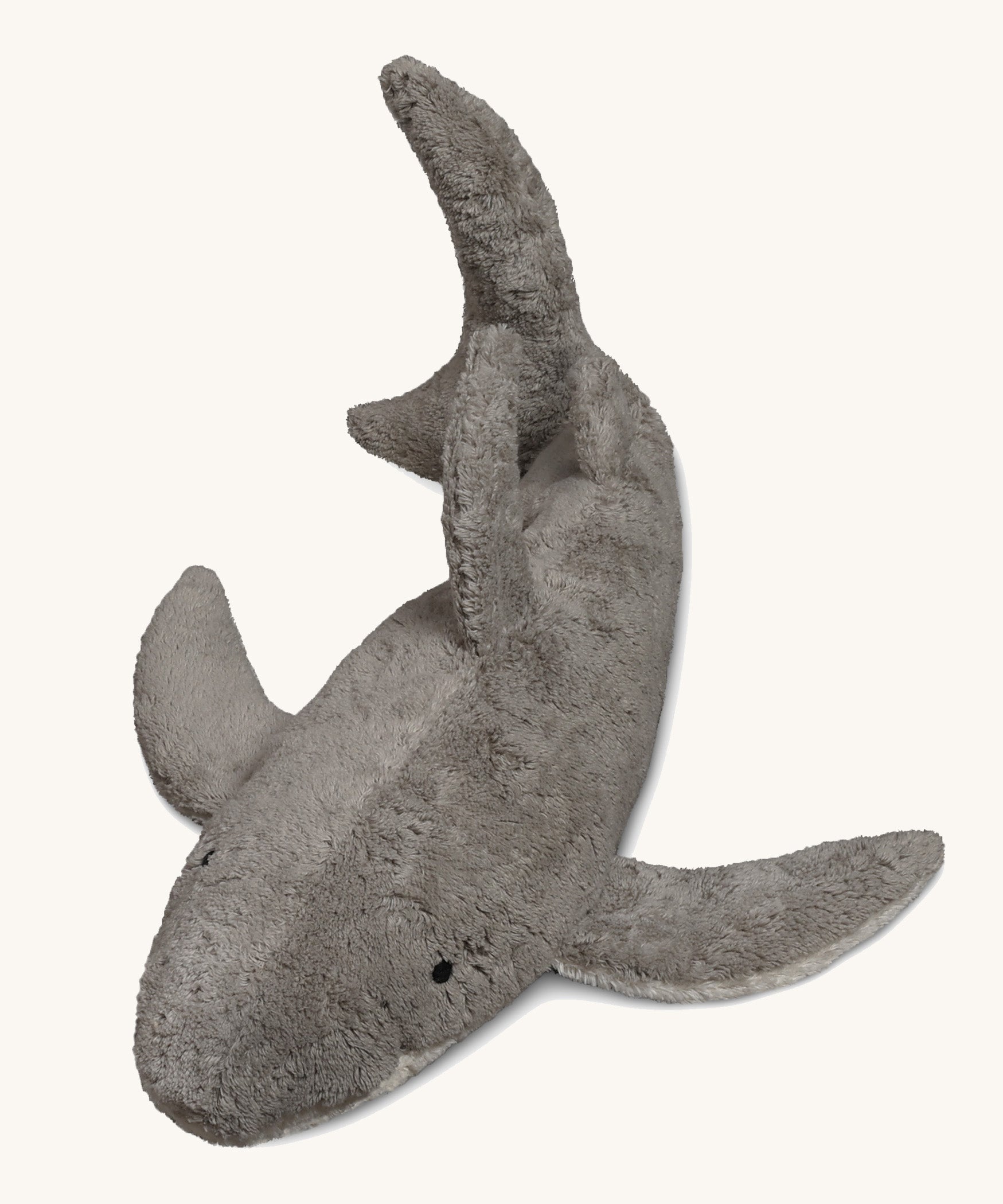Senger Naturwelt Large Cuddly Shark, organic GOTS cotton plush soft toy with natural wool filling and spelt husk heat cushion.