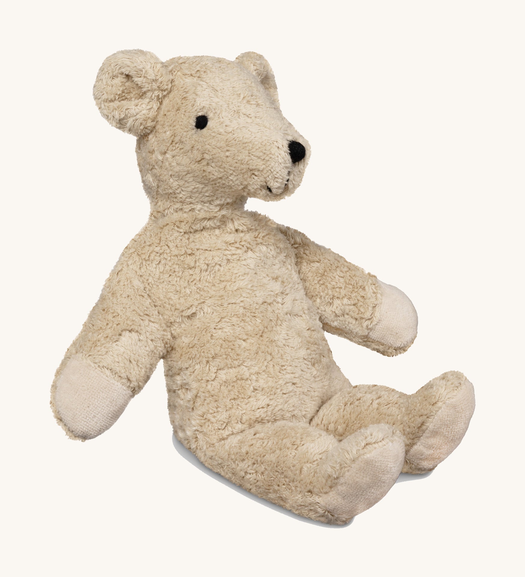 Senger Naturwelt Small Cuddly Bear in Linen, organic GOTS cotton heatable soft toy with removable cherry stone cushion.