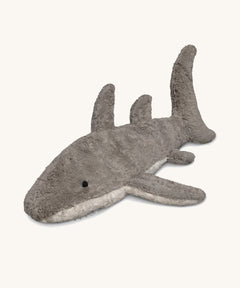 Organic Senger Naturwelt Small Cuddly Shark soft toy made from GOTS cotton plush with natural wool filling and grape seed heat cushion.