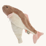 The Senger organic cotton pink fish stuffed cuddly toy, with its heat up bag half taken out