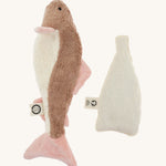 The Senger organic cotton cuddly pink fish toy, with its heatable bag taken out