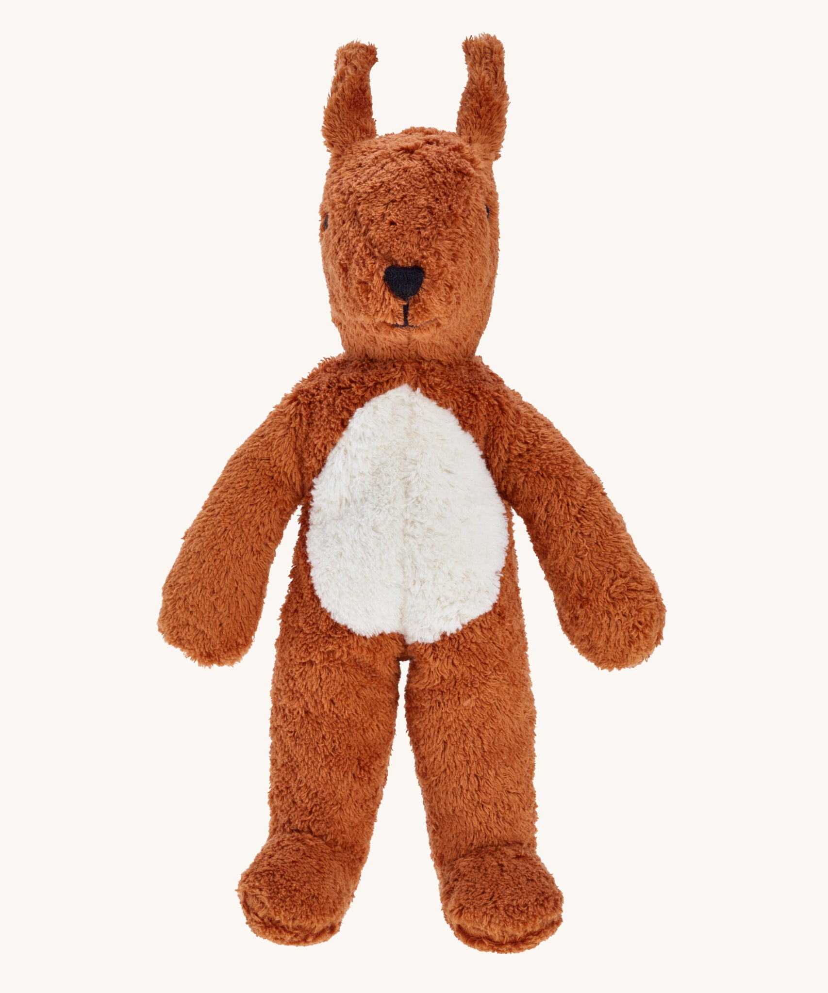 Front view of the Senger Small Floppy Squirrel organic soft toy.
