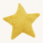 Senger warming star cushion. A yellow fluffy GOTS organic cotton cushion that can be warmed up.