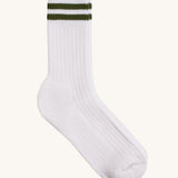 Silverstick Air Organic Cotton Sports Socks with green coloured stripes on white.