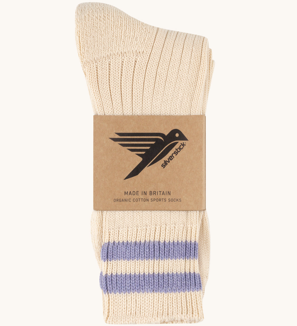 Silverstick Air Organic Cotton Sports Socks with ametista purple coloured stripes.