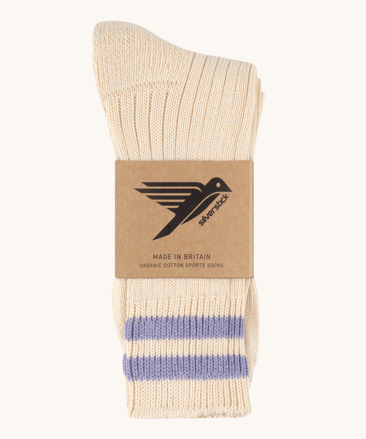 Silverstick Air Organic Cotton Sports Socks with ametista purple coloured stripes.