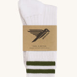 Silverstick Air Organic Cotton Sports Socks with green coloured stripes on white.