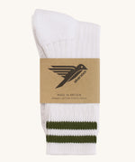 Silverstick Air Organic Cotton Sports Socks with green coloured stripes on white.