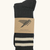 Folded Silverstick Air Organic Cotton Sports Socks in black with white stripes.
