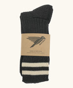 Folded Silverstick Air Organic Cotton Sports Socks in black with white stripes.