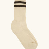 Silverstick Air Organic Cotton Sports Socks in cream with corvo brown stripes.