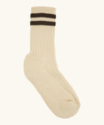 Silverstick Air Organic Cotton Sports Socks in cream with corvo brown stripes.