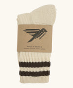 Folded Silverstick Air Organic Cotton Sports Socks in cream with corvo brown stripes.