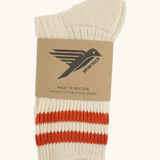 Folded Silverstick Air Organic Cotton Sports Socks in cream with tennis orange stripes.