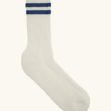 Silverstick Air Organic Cotton Sports Socks in white with infinito blue stripes.