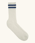 Silverstick Air Organic Cotton Sports Socks in white with infinito blue stripes.