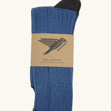 Folded Silverstick Caburn Organic Cotton Socks in the inifinito blue with black heel and ankle trim
