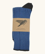 Folded Silverstick Caburn Organic Cotton Socks in the inifinito blue with black heel and ankle trim
