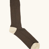 Silverstick Caburn Organic Cotton Socks in brown with cream heel, toe and ankle trim