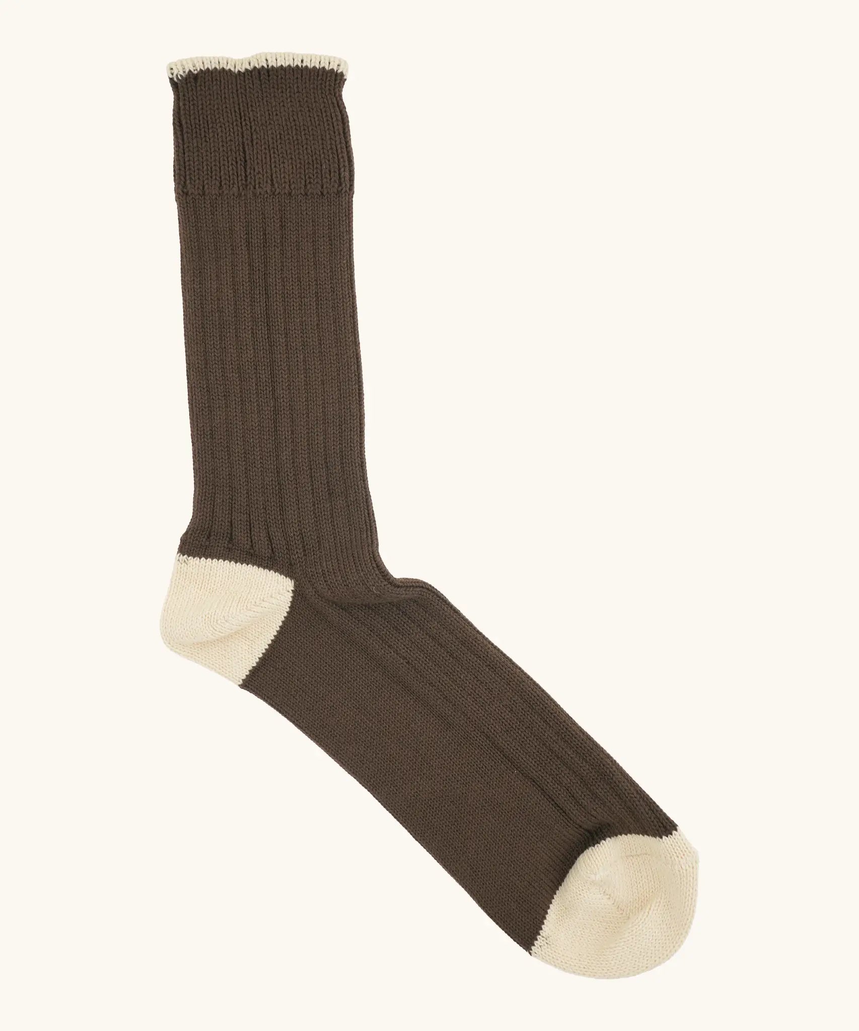 Silverstick Caburn Organic Cotton Socks in brown with cream heel, toe and ankle trim