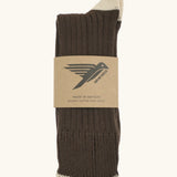 Folded Silverstick Caburn Organic Cotton Socks in brown with cream heel and ankle trim